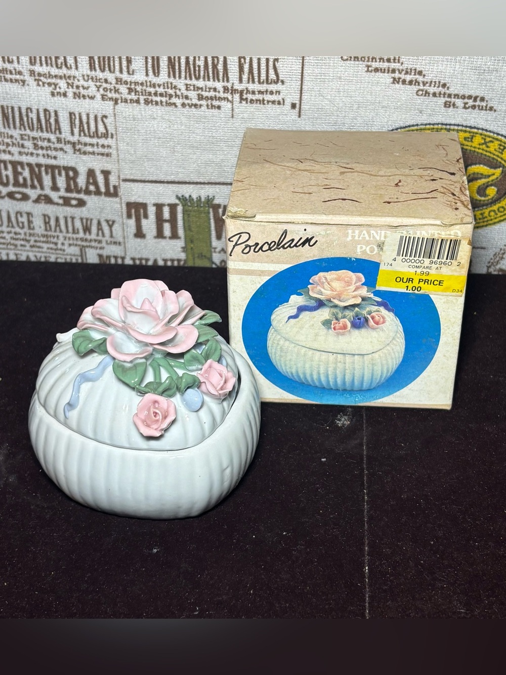 Floral Trinket Box - Pink & White Decorative Jewelry Dish